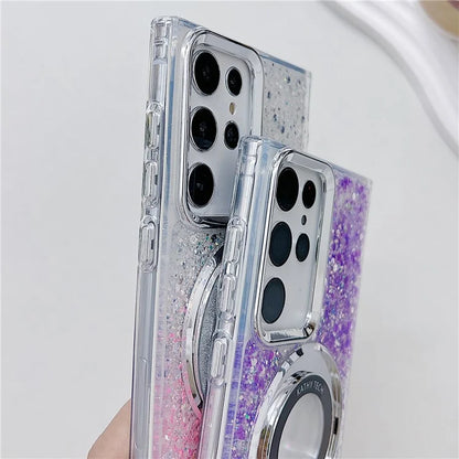 For Samsung Galaxy S22 Ultra 5G Case Acrylic+TPU Phone Cover Magnetic Ring Kickstand  Phone Shell