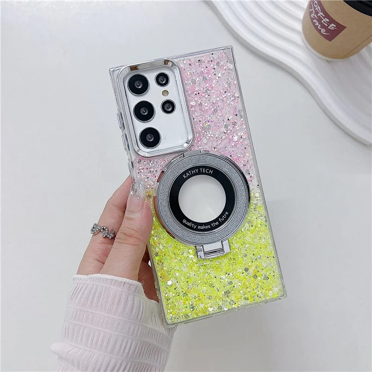 For Samsung Galaxy S22 Ultra 5G Case Acrylic+TPU Phone Cover Magnetic Ring Kickstand  Phone Shell