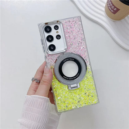 For Samsung Galaxy S22 Ultra 5G Case Acrylic+TPU Phone Cover Magnetic Ring Kickstand  Phone Shell