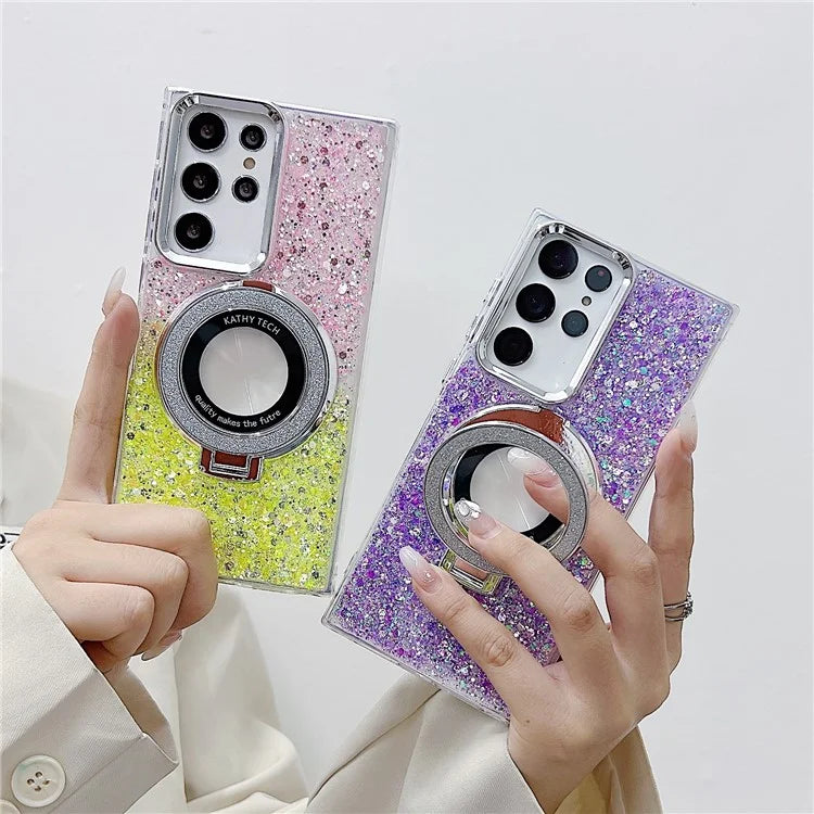 For Samsung Galaxy S22 Ultra 5G Case Acrylic+TPU Phone Cover Magnetic Ring Kickstand  Phone Shell