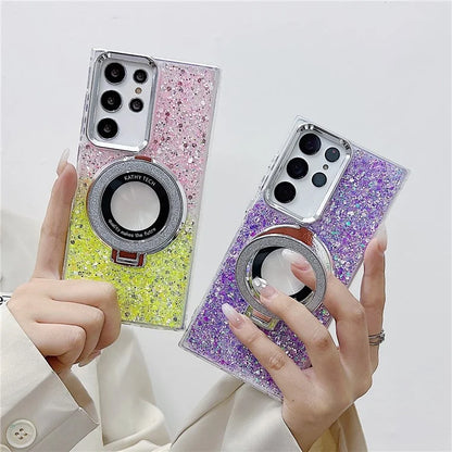 For Samsung Galaxy S22 Ultra 5G Case Acrylic+TPU Phone Cover Magnetic Ring Kickstand  Phone Shell