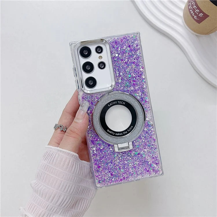 For Samsung Galaxy S22 Ultra 5G Case Acrylic+TPU Phone Cover Magnetic Ring Kickstand  Phone Shell