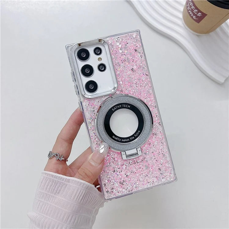 For Samsung Galaxy S22 Ultra 5G Case Acrylic+TPU Phone Cover Magnetic Ring Kickstand  Phone Shell