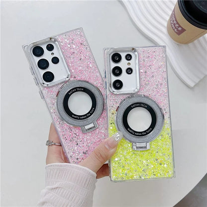 For Samsung Galaxy S22 Ultra 5G Case Acrylic+TPU Phone Cover Magnetic Ring Kickstand  Phone Shell