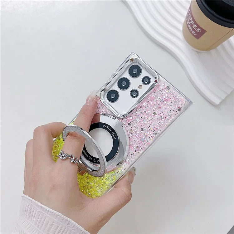 For Samsung Galaxy S22 Ultra 5G Case Acrylic+TPU Phone Cover Magnetic Ring Kickstand  Phone Shell