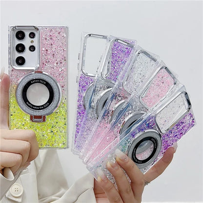 For Samsung Galaxy S22 Ultra 5G Case Acrylic+TPU Phone Cover Magnetic Ring Kickstand  Phone Shell