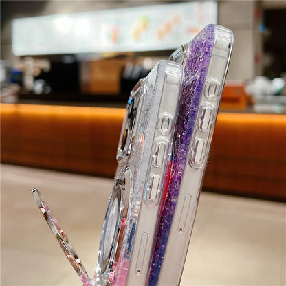 For iPhone 15 Pro Max Magnetic Kickstand Cover Acrylic+TPU Glitter Sequins Epoxy Phone Shell