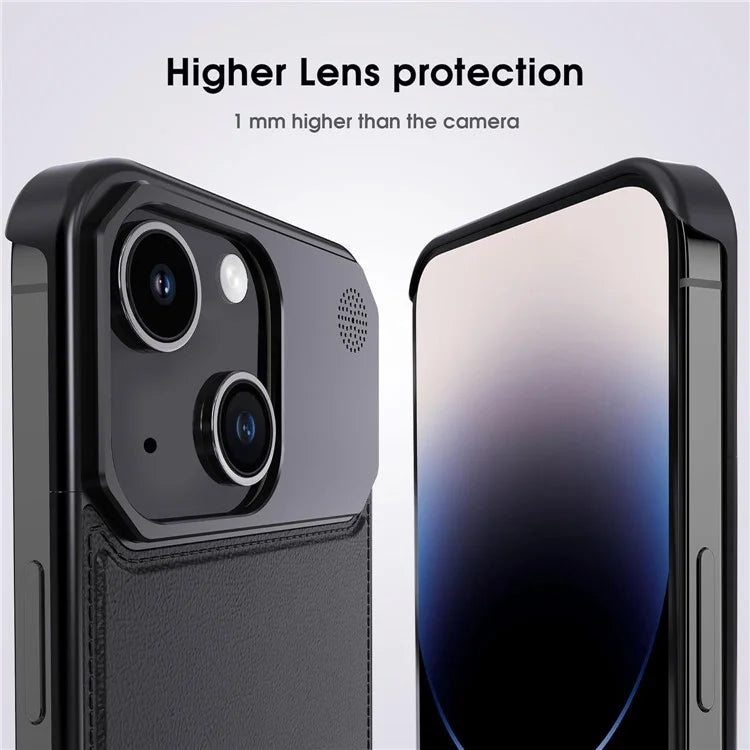 For iPhone 13 Magnetic Phone Case Leather+Aluminium Alloy Cover with Aromatherapy Tablet