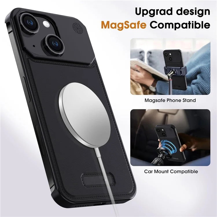 For iPhone 13 Magnetic Phone Case Leather+Aluminium Alloy Cover with Aromatherapy Tablet
