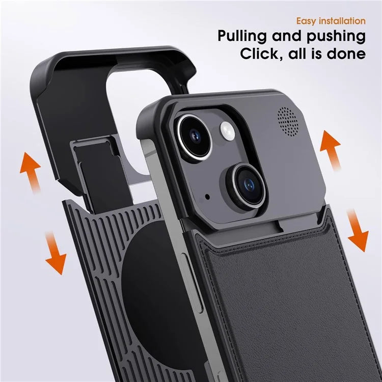 For iPhone 13 Magnetic Phone Case Leather+Aluminium Alloy Cover with Aromatherapy Tablet