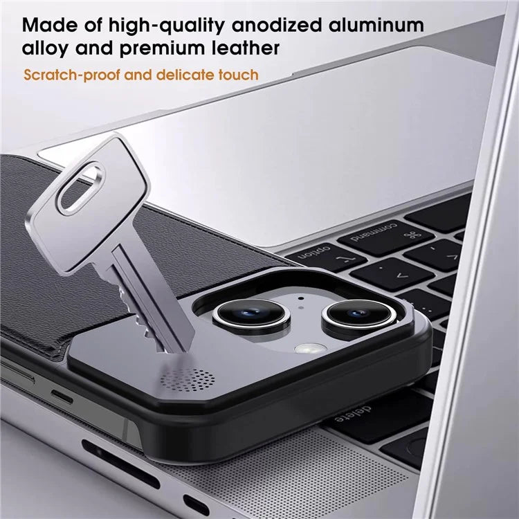 For iPhone 13 Magnetic Phone Case Leather+Aluminium Alloy Cover with Aromatherapy Tablet
