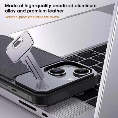 For iPhone 13 Magnetic Phone Case Leather+Aluminium Alloy Cover with Aromatherapy Tablet