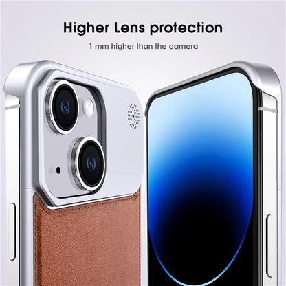 For iPhone 13 Magnetic Phone Case Leather+Aluminium Alloy Cover with Aromatherapy Tablet