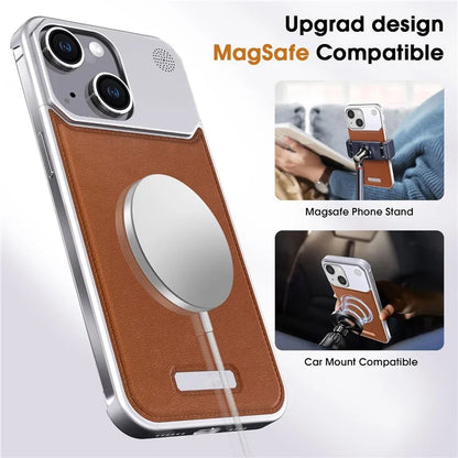 For iPhone 13 Magnetic Phone Case Leather+Aluminium Alloy Cover with Aromatherapy Tablet