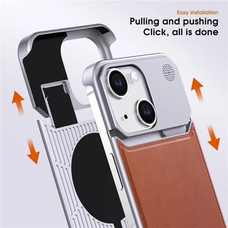 For iPhone 13 Magnetic Phone Case Leather+Aluminium Alloy Cover with Aromatherapy Tablet