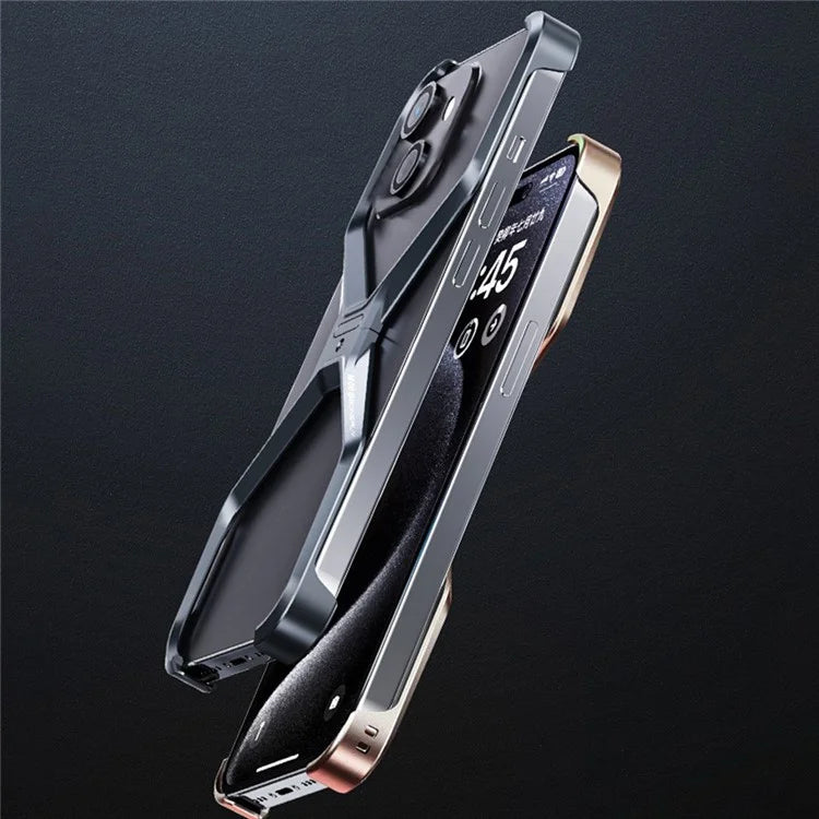 For iPhone 15 Bumper Case No Frame Aluminium Alloy X-Shape Phone Cover