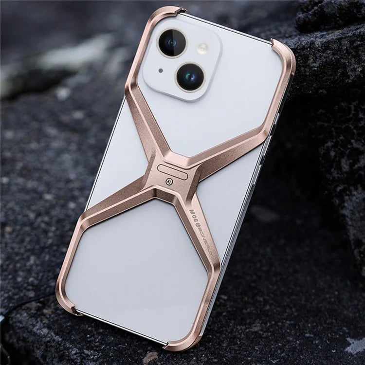 For iPhone 15 Bumper Case No Frame Aluminium Alloy X-Shape Phone Cover
