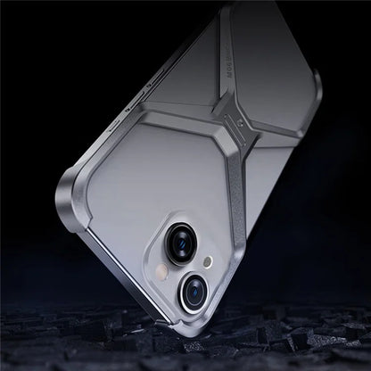 For iPhone 15 Bumper Case No Frame Aluminium Alloy X-Shape Phone Cover