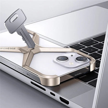 For iPhone 15 Bumper Case No Frame Aluminium Alloy X-Shape Phone Cover