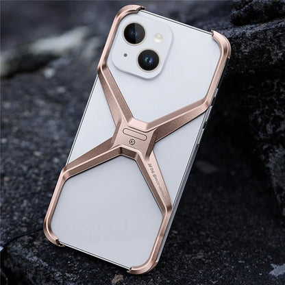 For iPhone 15 Bumper Case No Frame Aluminium Alloy X-Shape Phone Cover