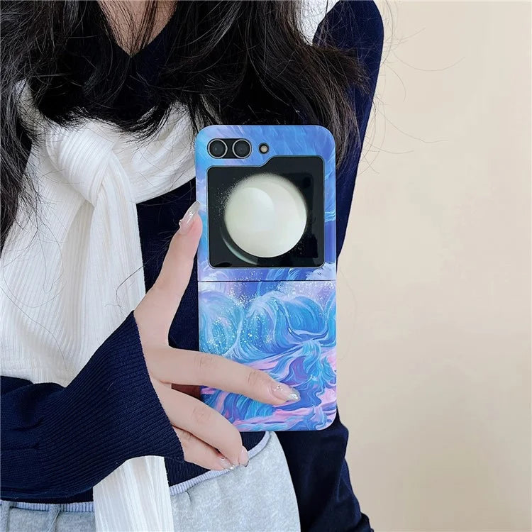 For Samsung Galaxy Z Flip5 5G Case Starry Sky Marble Pattern Water Transfer Printing PC Phone Cover