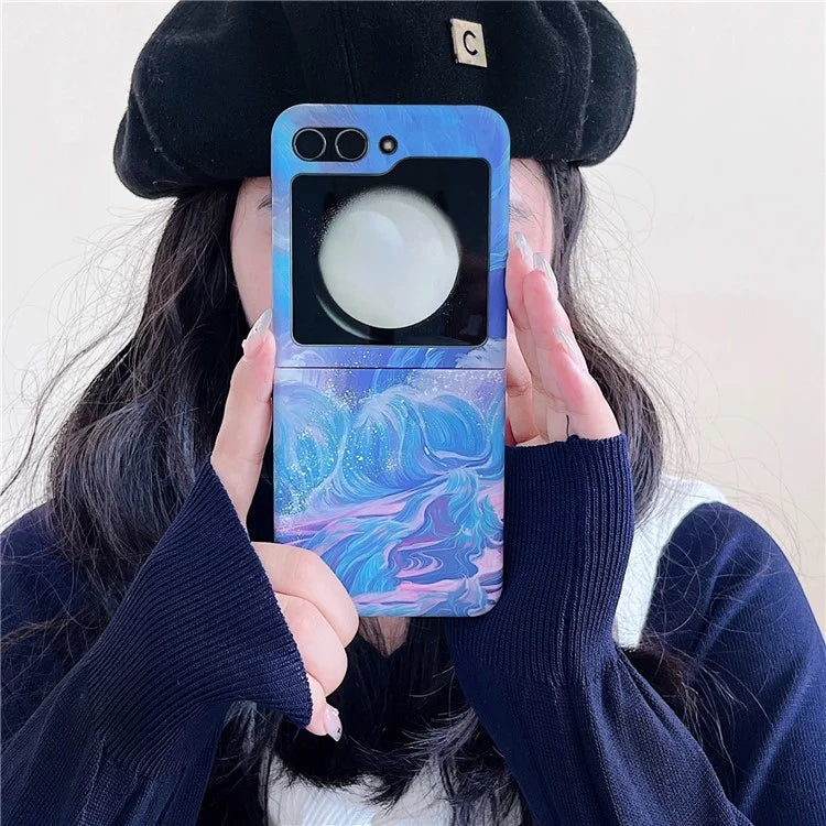 For Samsung Galaxy Z Flip5 5G Case Starry Sky Marble Pattern Water Transfer Printing PC Phone Cover