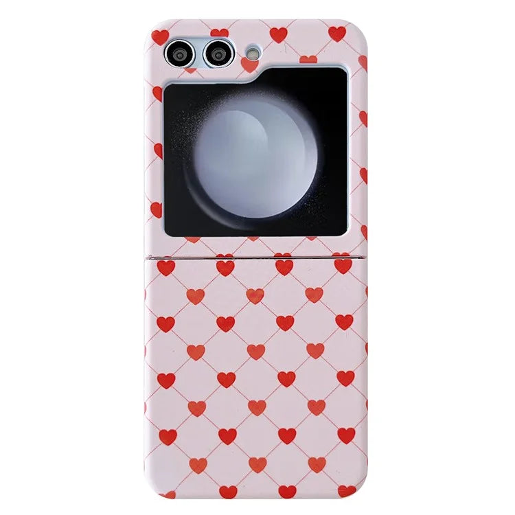 For Samsung Galaxy Z Flip5 5G Case Love Heart Pattern Hard PC Pink Shockproof Phone Cover
