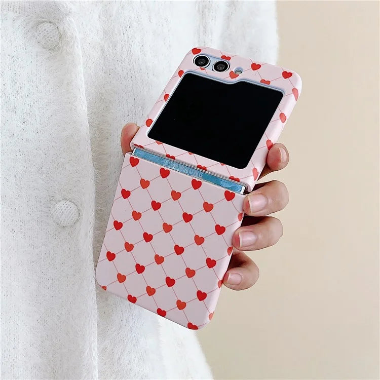 For Samsung Galaxy Z Flip5 5G Case Love Heart Pattern Hard PC Pink Shockproof Phone Cover