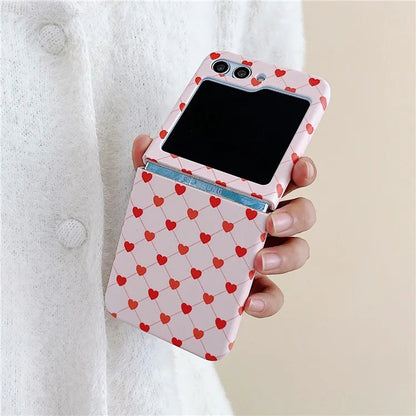 For Samsung Galaxy Z Flip5 5G Case Love Heart Pattern Hard PC Pink Shockproof Phone Cover