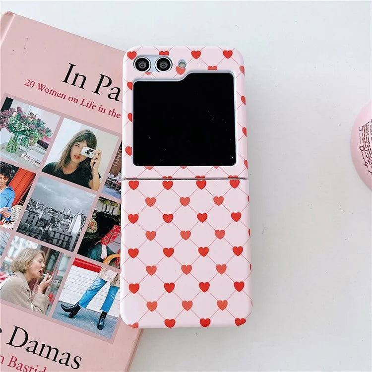 For Samsung Galaxy Z Flip5 5G Case Love Heart Pattern Hard PC Pink Shockproof Phone Cover