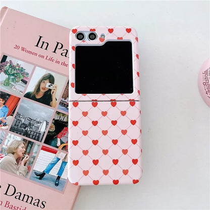 For Samsung Galaxy Z Flip5 5G Case Love Heart Pattern Hard PC Pink Shockproof Phone Cover