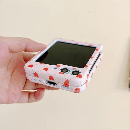 For Samsung Galaxy Z Flip5 5G Case Love Heart Pattern Hard PC Pink Shockproof Phone Cover