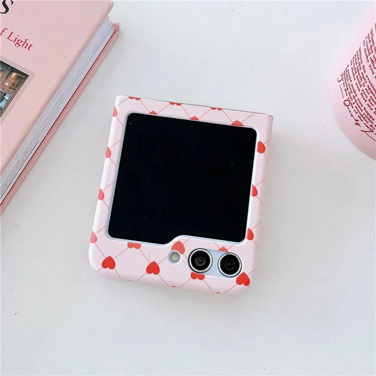 For Samsung Galaxy Z Flip5 5G Case Love Heart Pattern Hard PC Pink Shockproof Phone Cover