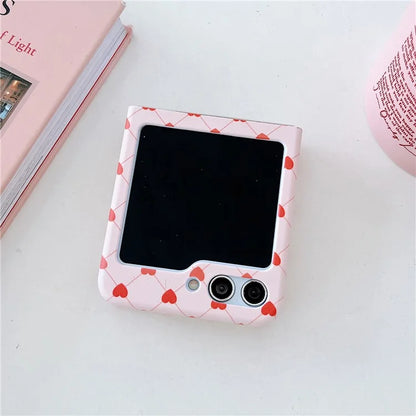 For Samsung Galaxy Z Flip5 5G Case Love Heart Pattern Hard PC Pink Shockproof Phone Cover