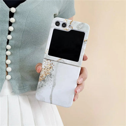 For Samsung Galaxy Z Flip5 5G Hard PC Case Marble Pattern Water Transfer Printing Phone Cover