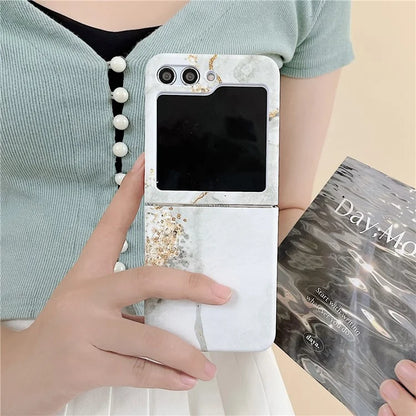 For Samsung Galaxy Z Flip5 5G Hard PC Case Marble Pattern Water Transfer Printing Phone Cover