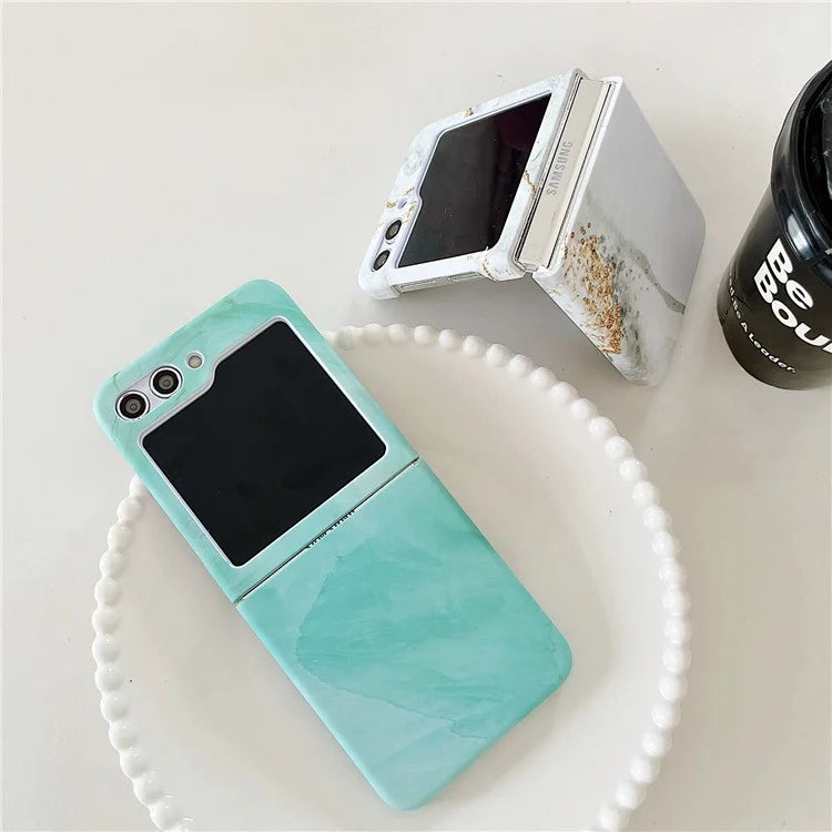 For Samsung Galaxy Z Flip5 5G Hard PC Case Marble Pattern Water Transfer Printing Phone Cover