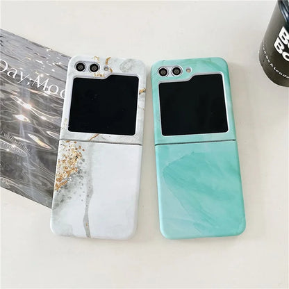 For Samsung Galaxy Z Flip5 5G Hard PC Case Marble Pattern Water Transfer Printing Phone Cover