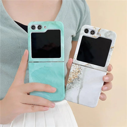 For Samsung Galaxy Z Flip5 5G Hard PC Case Marble Pattern Water Transfer Printing Phone Cover