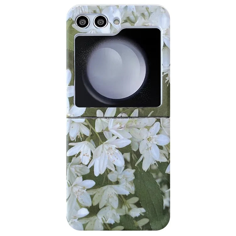 For Samsung Galaxy Z Flip5 5G Case Flowers Pattern Water Transfer Printing PC Cell Phone Back Cover
