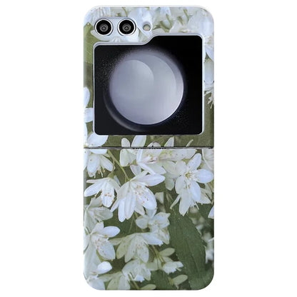 For Samsung Galaxy Z Flip5 5G Case Flowers Pattern Water Transfer Printing PC Cell Phone Back Cover