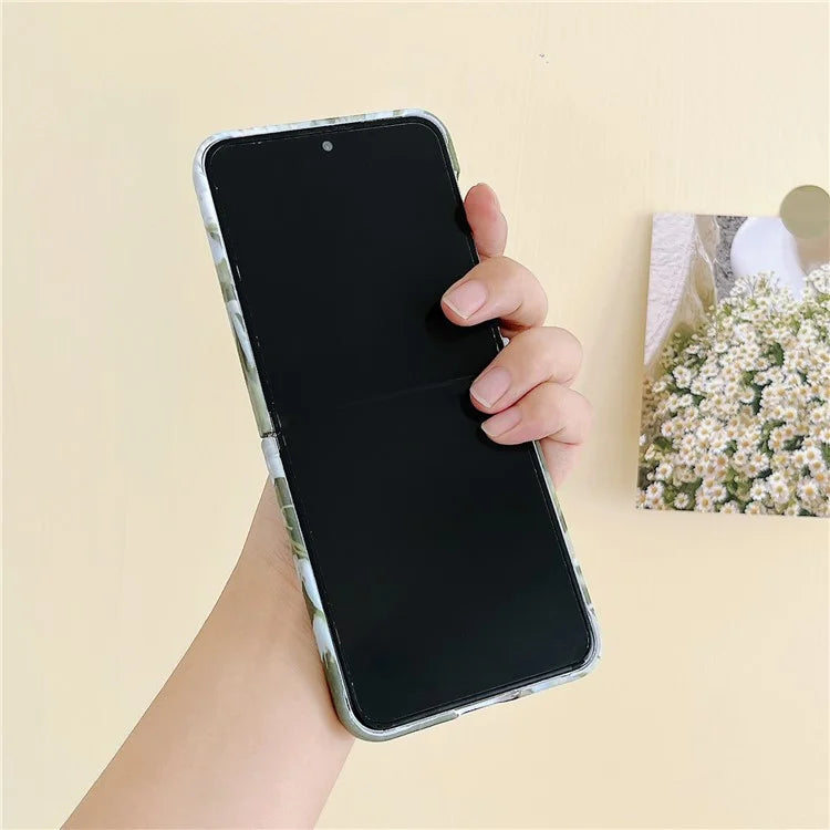 For Samsung Galaxy Z Flip5 5G Case Flowers Pattern Water Transfer Printing PC Cell Phone Back Cover