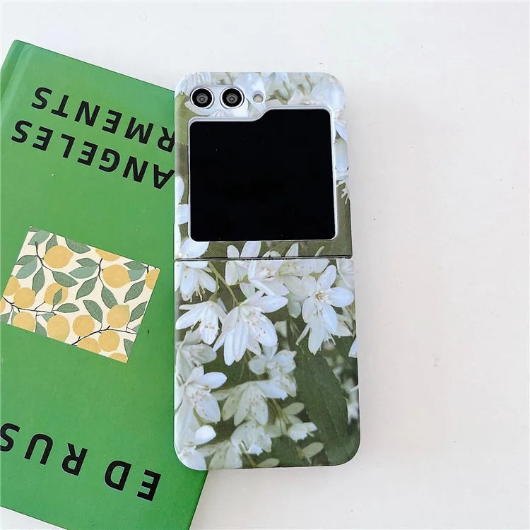 For Samsung Galaxy Z Flip5 5G Case Flowers Pattern Water Transfer Printing PC Cell Phone Back Cover