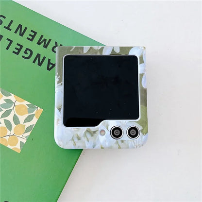 For Samsung Galaxy Z Flip5 5G Case Flowers Pattern Water Transfer Printing PC Cell Phone Back Cover
