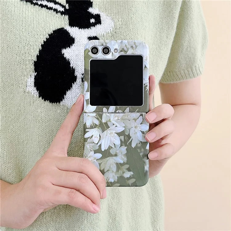 For Samsung Galaxy Z Flip5 5G Case Flowers Pattern Water Transfer Printing PC Cell Phone Back Cover