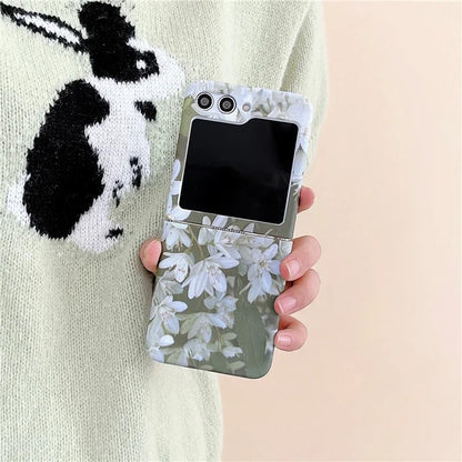 For Samsung Galaxy Z Flip5 5G Case Flowers Pattern Water Transfer Printing PC Cell Phone Back Cover