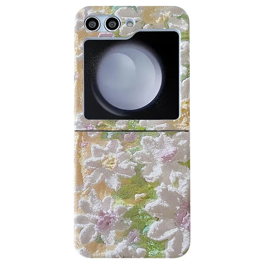 For Samsung Galaxy Z Flip5 5G Oil Painting Flowers Hard PC Case Dop Proof Folding Phone Cover