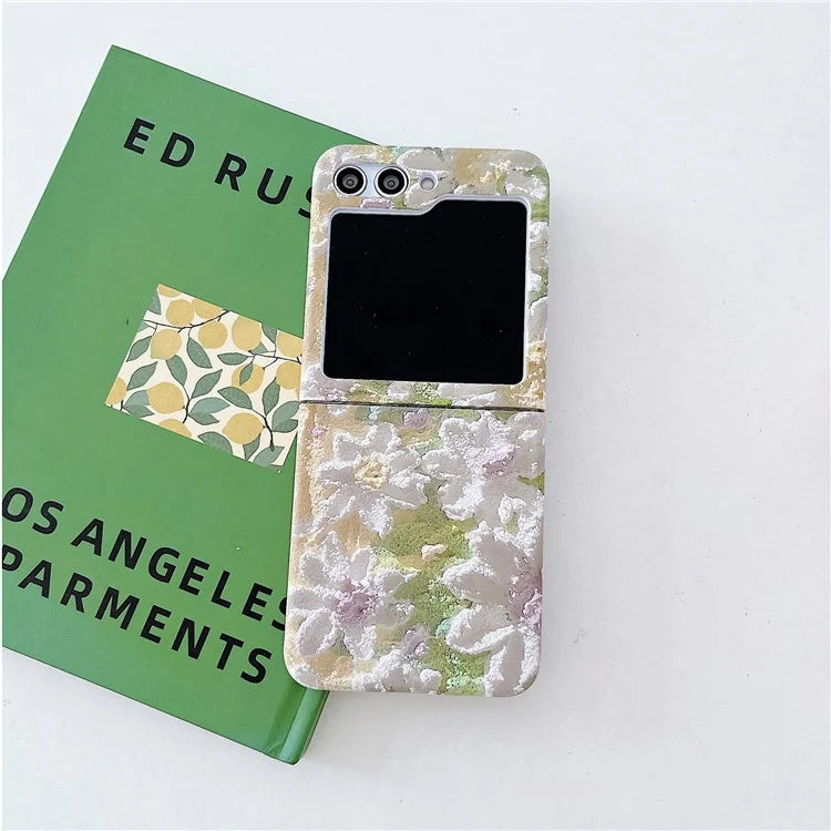 For Samsung Galaxy Z Flip5 5G Oil Painting Flowers Hard PC Case Dop Proof Folding Phone Cover