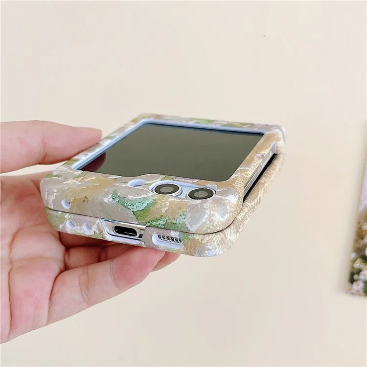 For Samsung Galaxy Z Flip5 5G Oil Painting Flowers Hard PC Case Dop Proof Folding Phone Cover