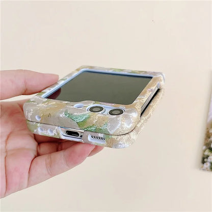 For Samsung Galaxy Z Flip5 5G Oil Painting Flowers Hard PC Case Dop Proof Folding Phone Cover